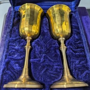 Vintage set of 2 brass goblets